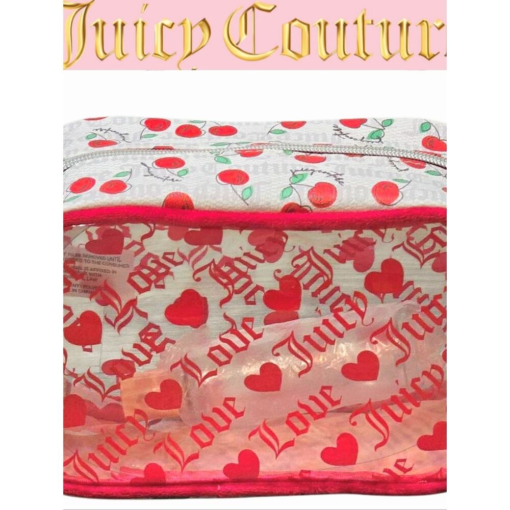 Juicy Couture Script Love Juicy Logo Cherries Transparent Cosmetic Pouch